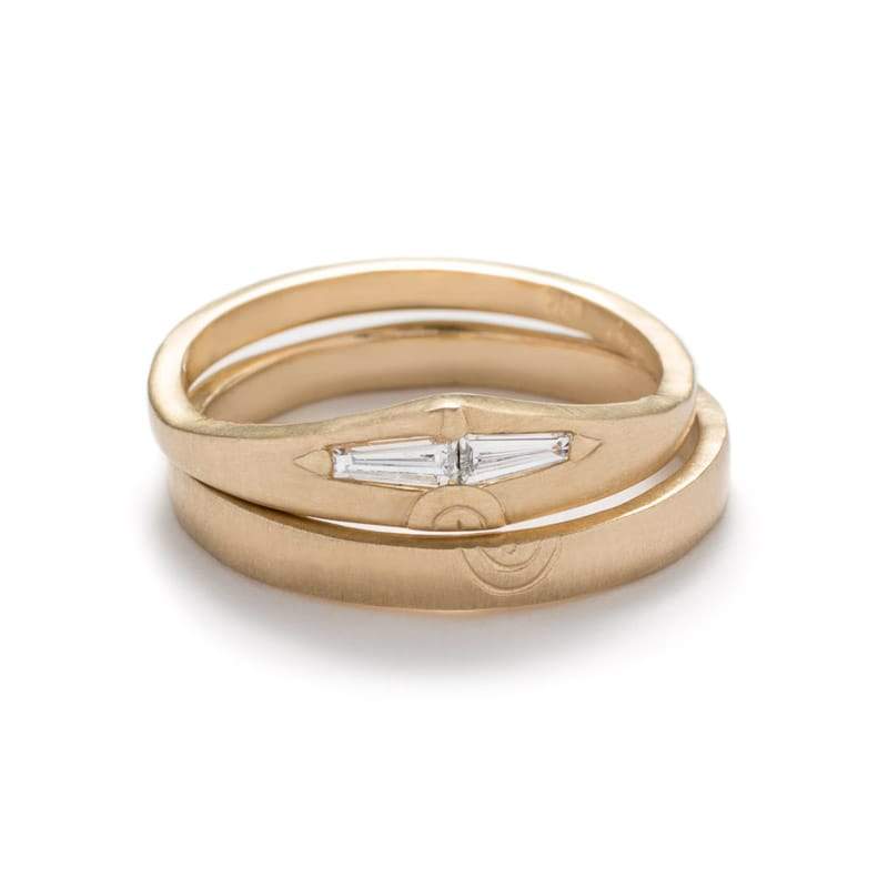 The Amandi ring stacked with a 14k yellow gold and white diamond betsy & iya Spero ring. Hand-crafted in Portland, Oregon.