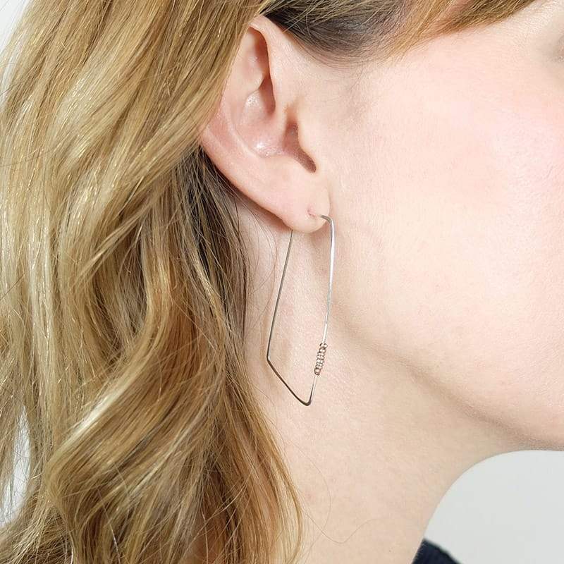 betsy & iya Sandblast Hoop square earrings with beads