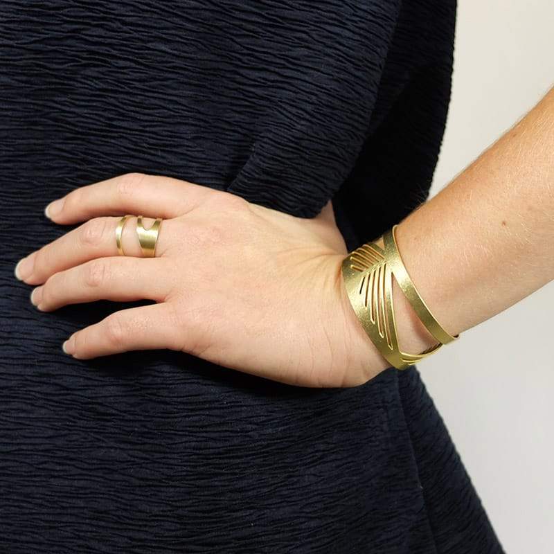 betsy & iya Tilikum Crossing bridge cuff bracelet in brass