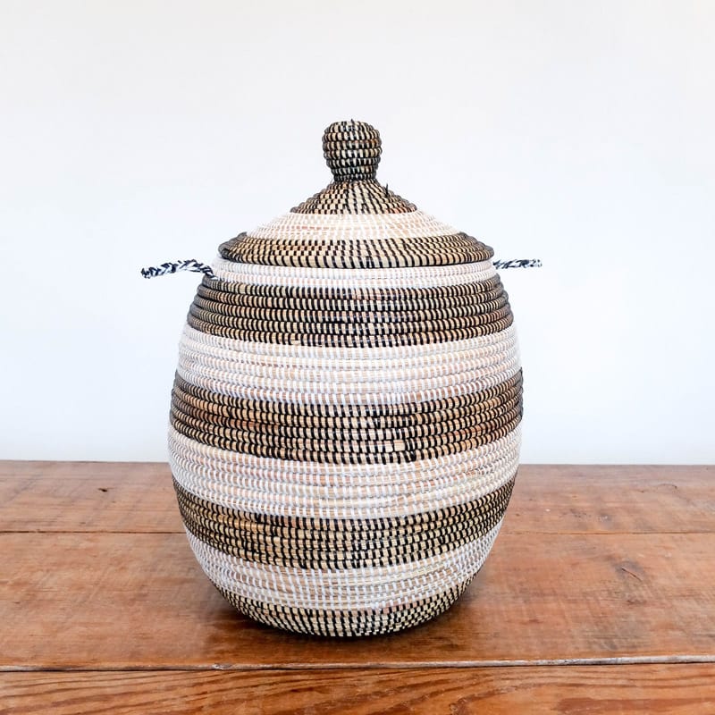 Lidded Senegal Basket in Black and White