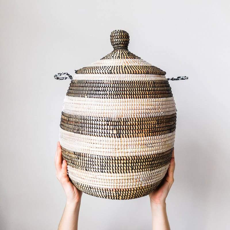 Lidded Senegal Basket in Black and White