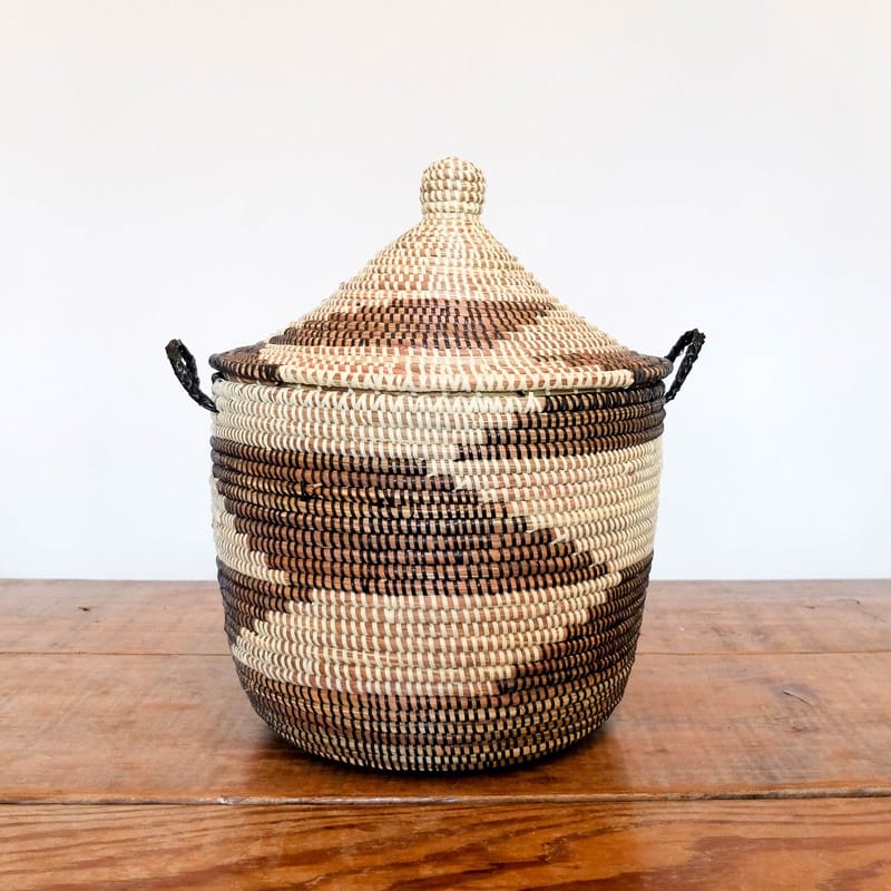 Medium Lidded Senegal Basket in Natural and Black