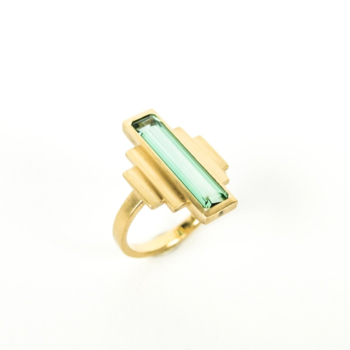 Rectangle Green/Blue Tourmaline & Diamond Cocktail Ring
