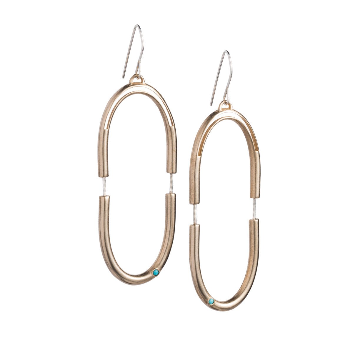 Bronze Mayu earrings with Kingman turquoise front view