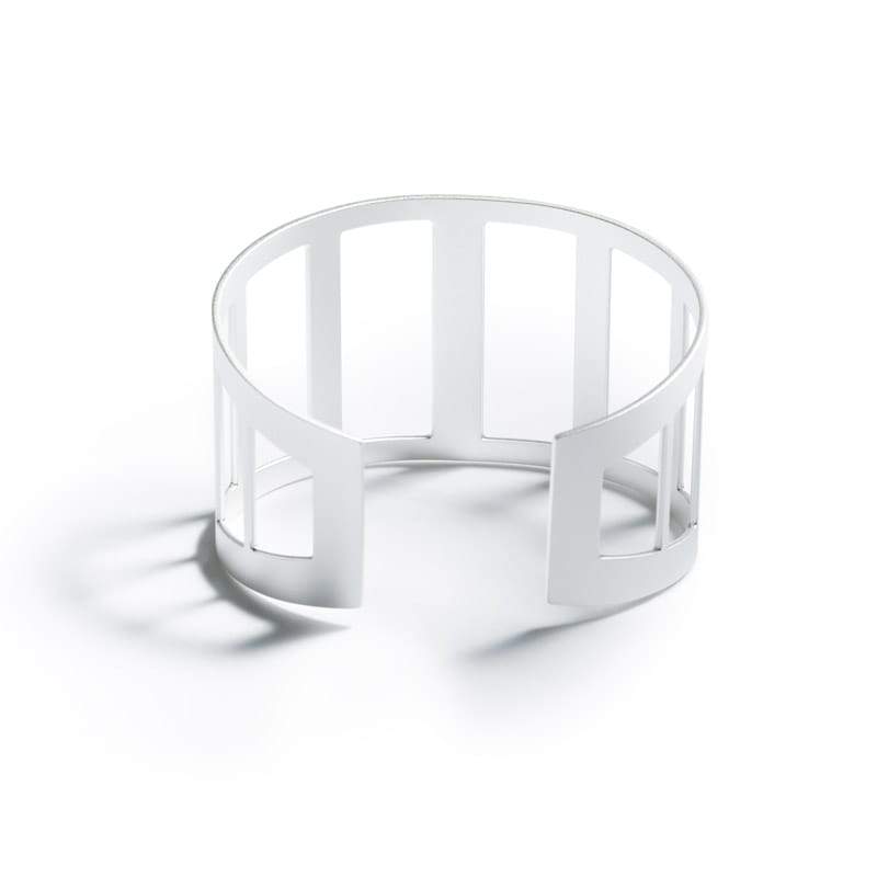 Modern, minimal, adjustable silver-plated cuff modeled after the 360 Bridge, also know as the Pennybacker Bridge, in Austin, Texas. Hand-crafted in Portland, Oregon.