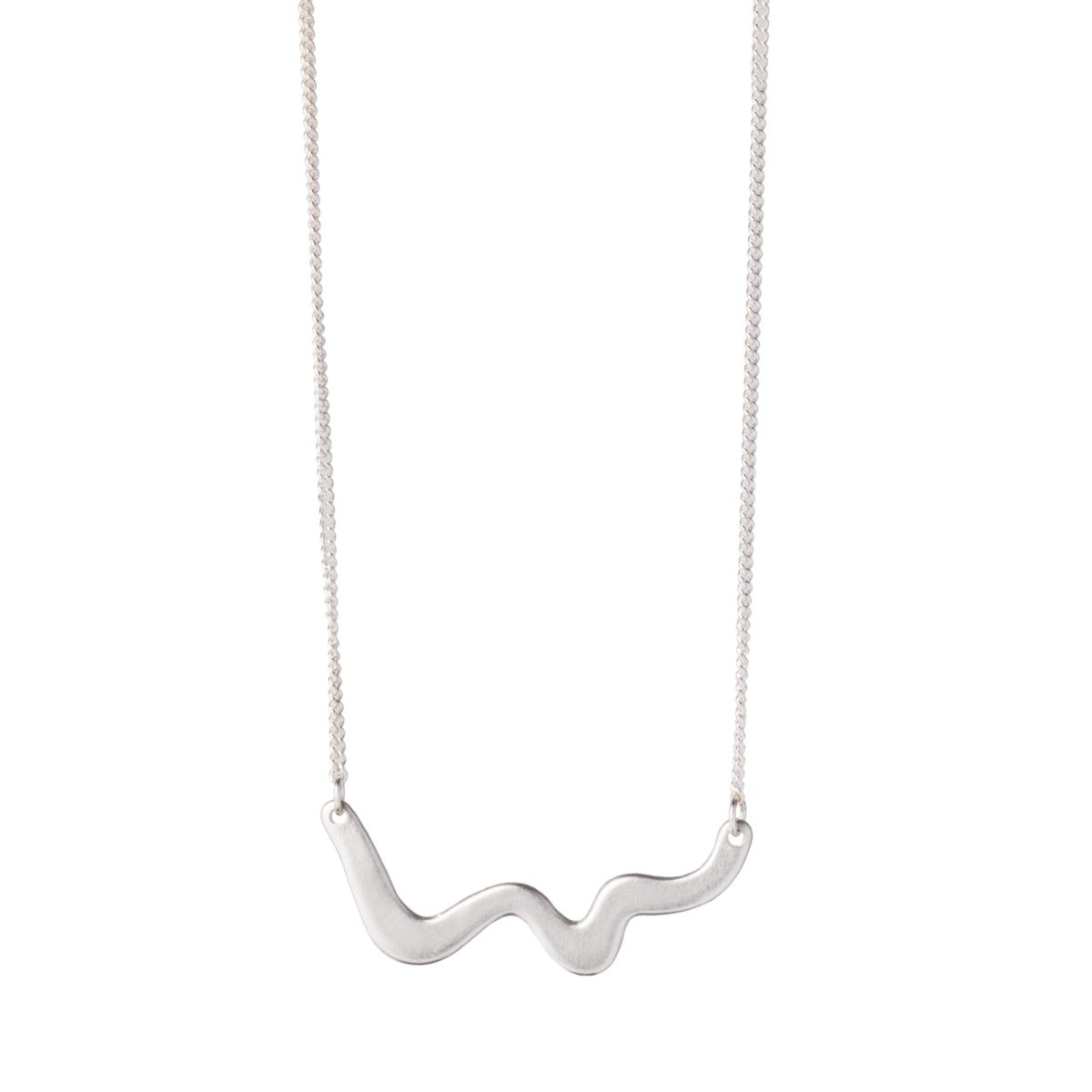 Small and delicate wave pendant of cast sterling silver, affixed on each end to a delicate, sterling silver chain. Hand-crafted in Portland, Oregon.