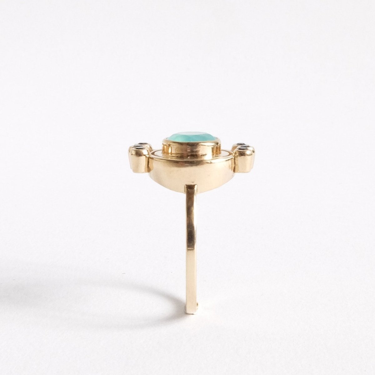 side view of one of a kind Peruvian opal and 10k gold ring