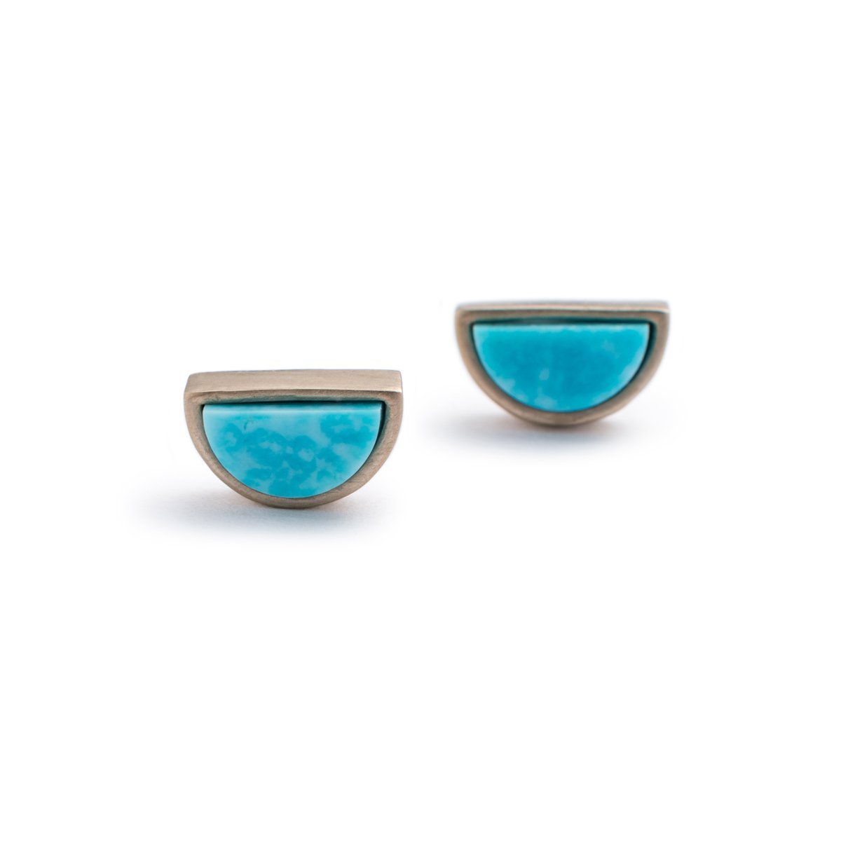 Bronze mini-semicircle Sisa studs with Kingman turquoise front view