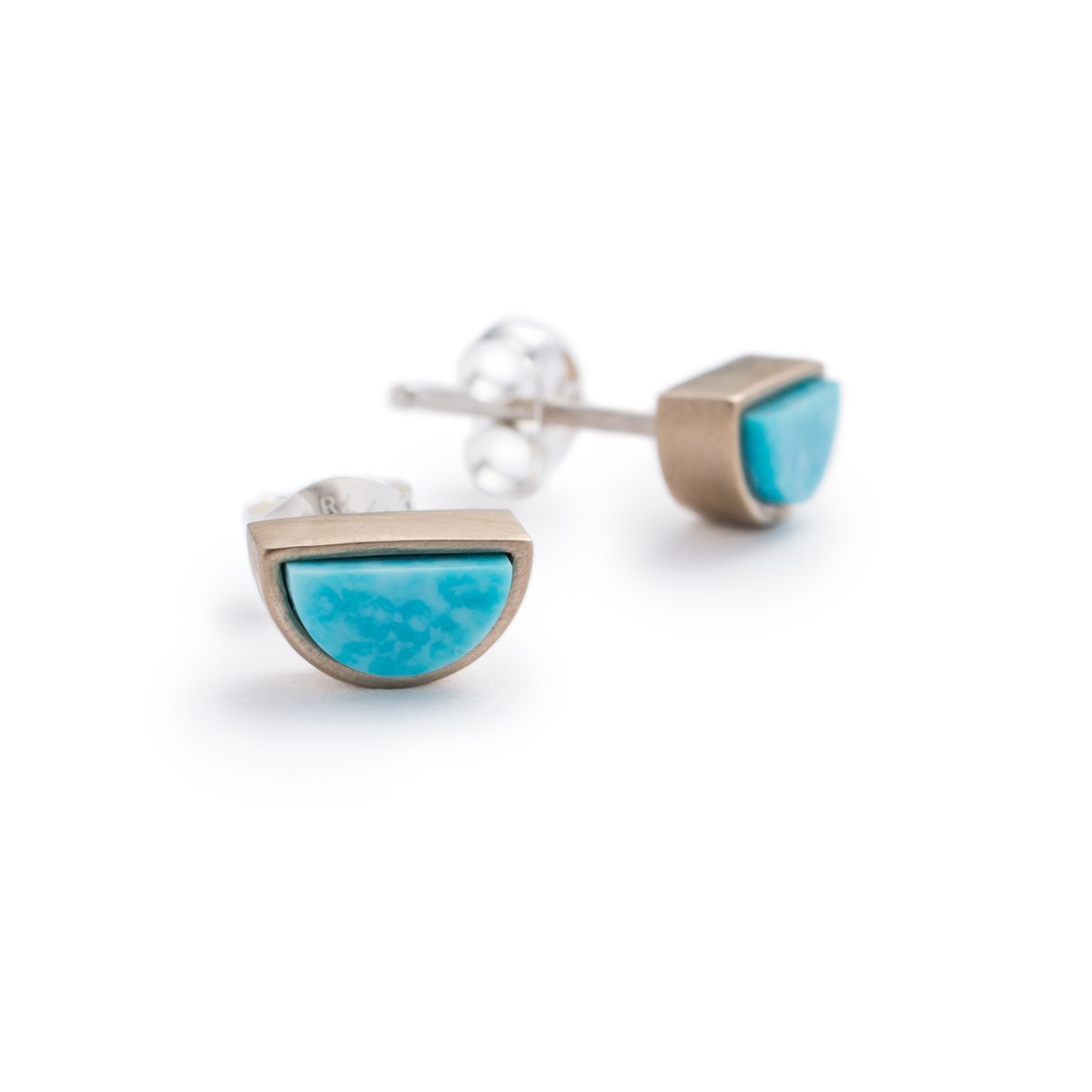 Bronze mini-semicircle Sisa studs with Kingman turquoise