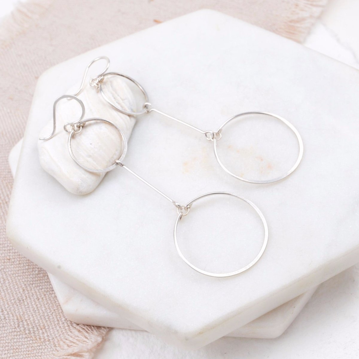 Double Circle Drop Earrings in Silver