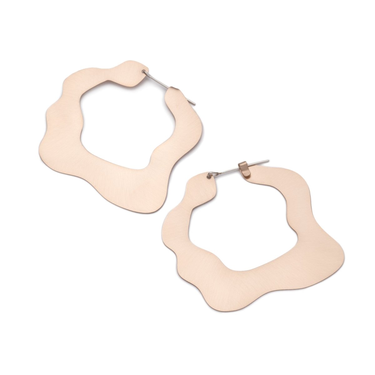 Large, glam, brushed bronze statement hoop earrings, featuring a flat profile and curvy edges, and completed with sterling silver-filled ear wires. Hand-crafted in Portland, Oregon.