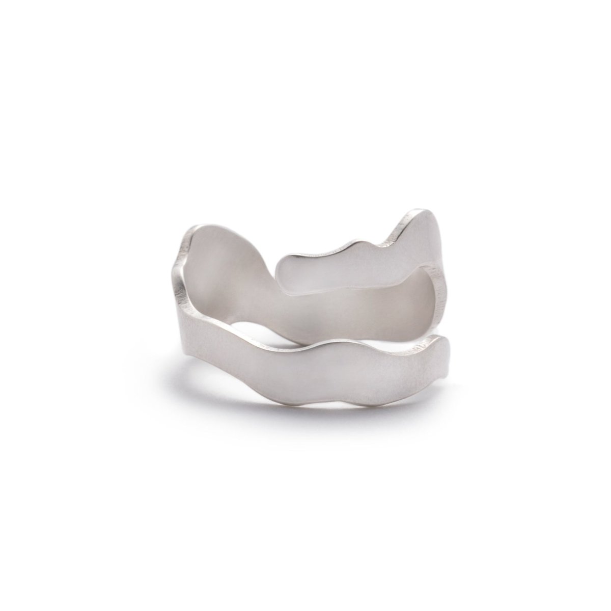 Sleek and simple brushed sterling silver adjustable ring, featuring a wavy shape inspired by Portland's Willamette River. Hand-crafted in Portland, Oregon.