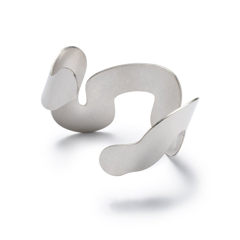 Unique, sterling silver cuff bracelet, with a curved, wavy shape inspired by the Willamette River in Portland, Oregon. Hand-crafted in Portland.