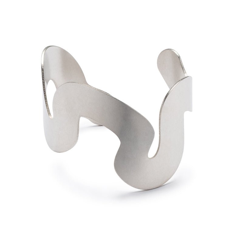 Unique, sterling silver cuff bracelet, with a curved, wavy shape inspired by the Willamette River in Portland, Oregon. Hand-crafted in Portland.