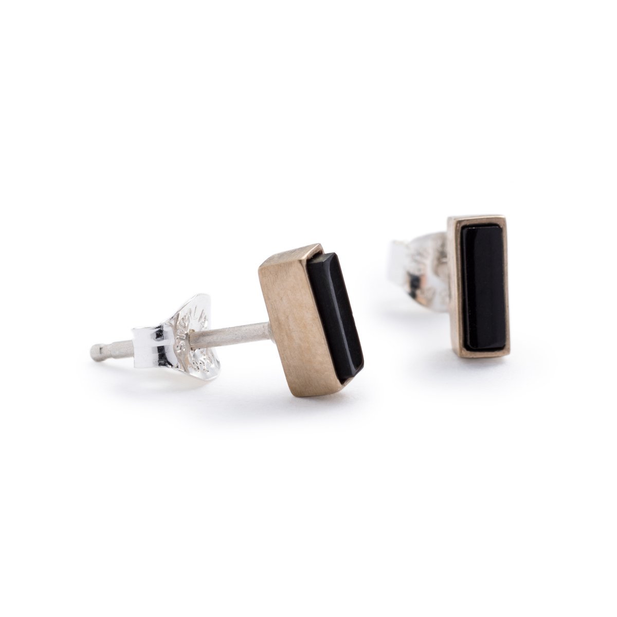 Bronze Yana mini-rectangle stud earrings with black jasper