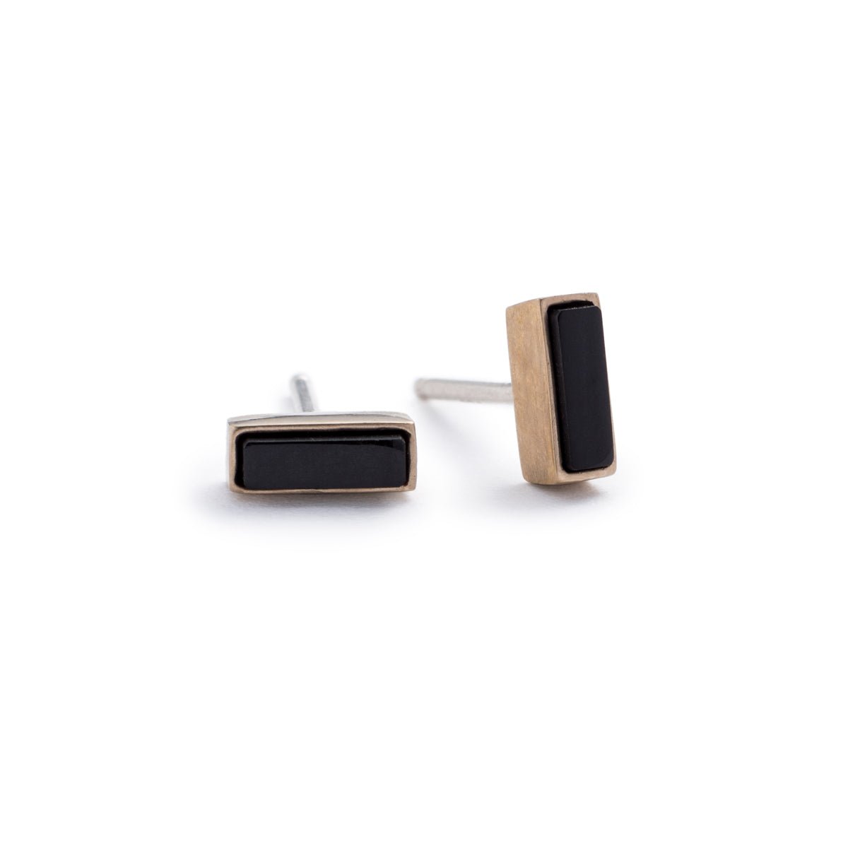 Bronze Yana mini-rectangle stud earrings with black jasper