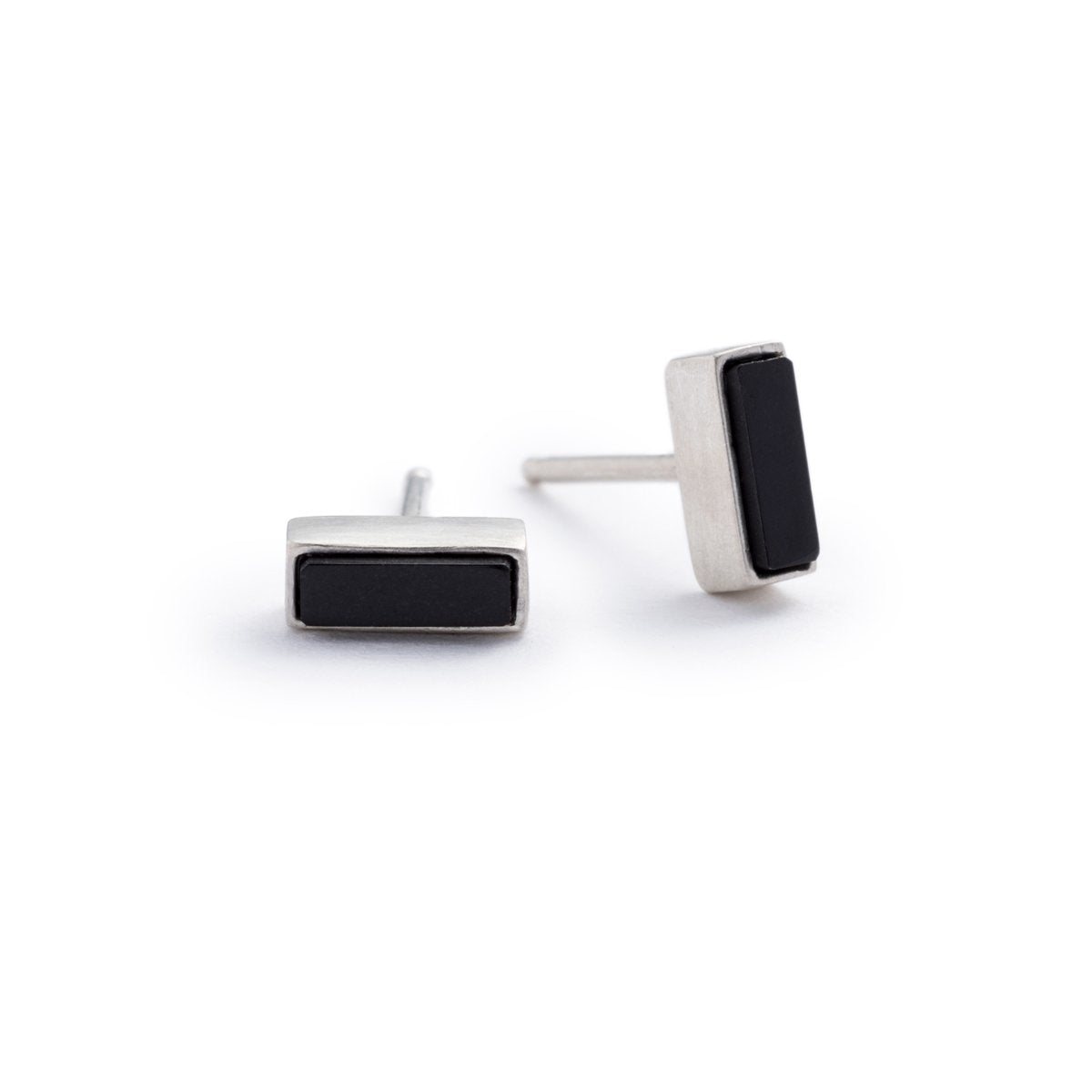 Sterling Silver Yana mini-rectangle stud earrings with black jasper