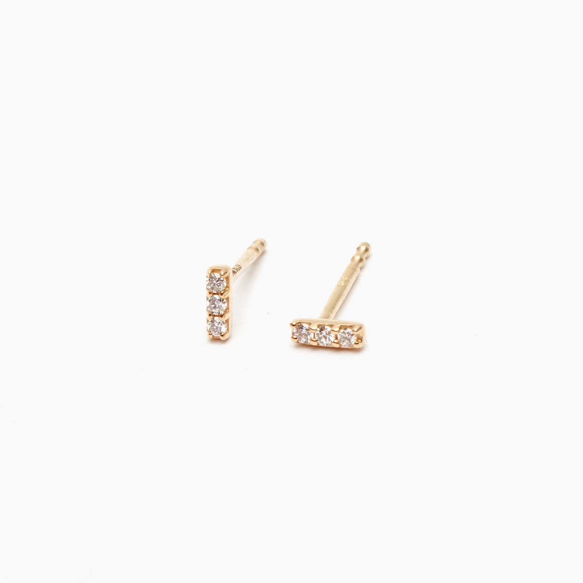 Three-Stone Diamond Bar Stud Earrings