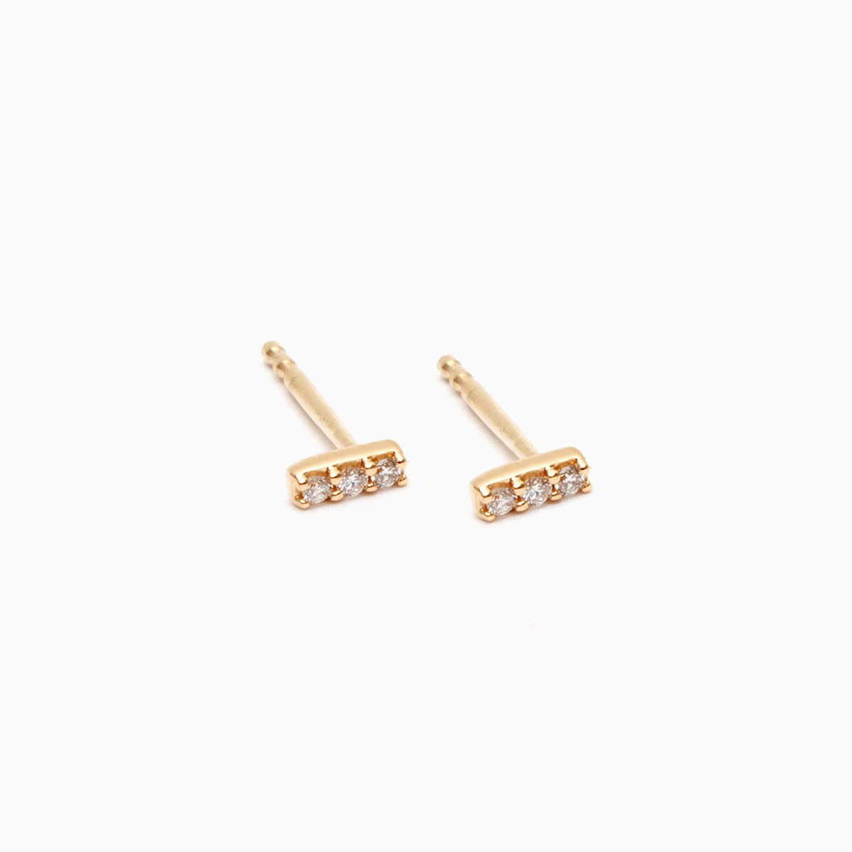 Three Stone Diamond Bar Stud Earrings