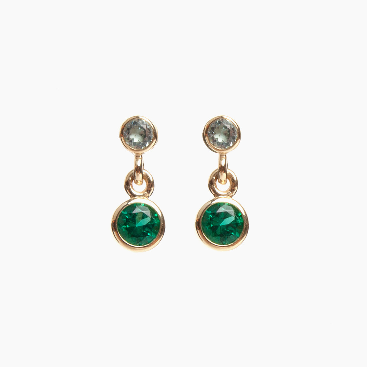 14K Yellow Gold Topaz & Emerald Dangle Stud Earrings