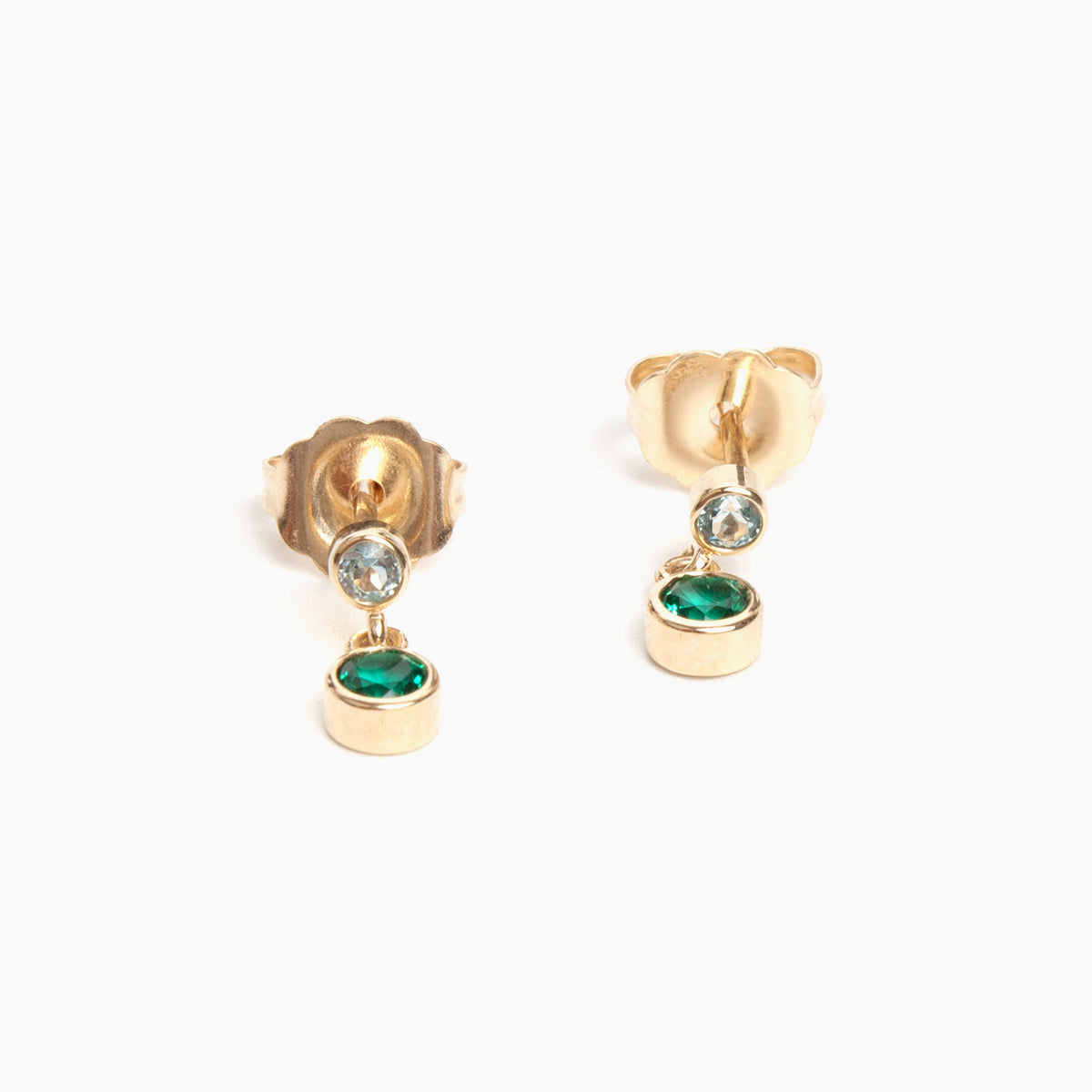 14K Yellow Gold Topaz & Emerald Dangle Stud Earrings