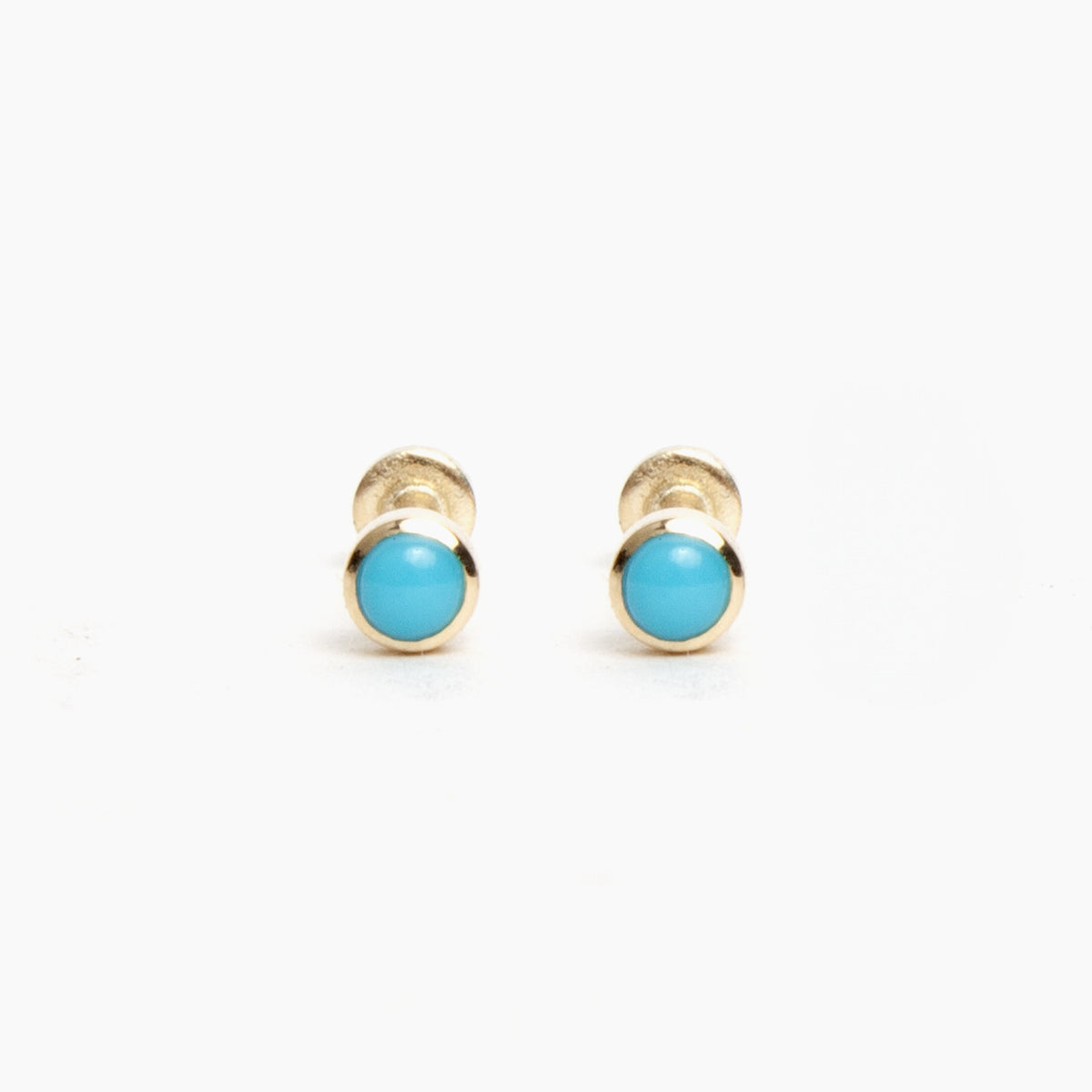 14K Yellow Gold Turquoise Flat Back Stud Earrings