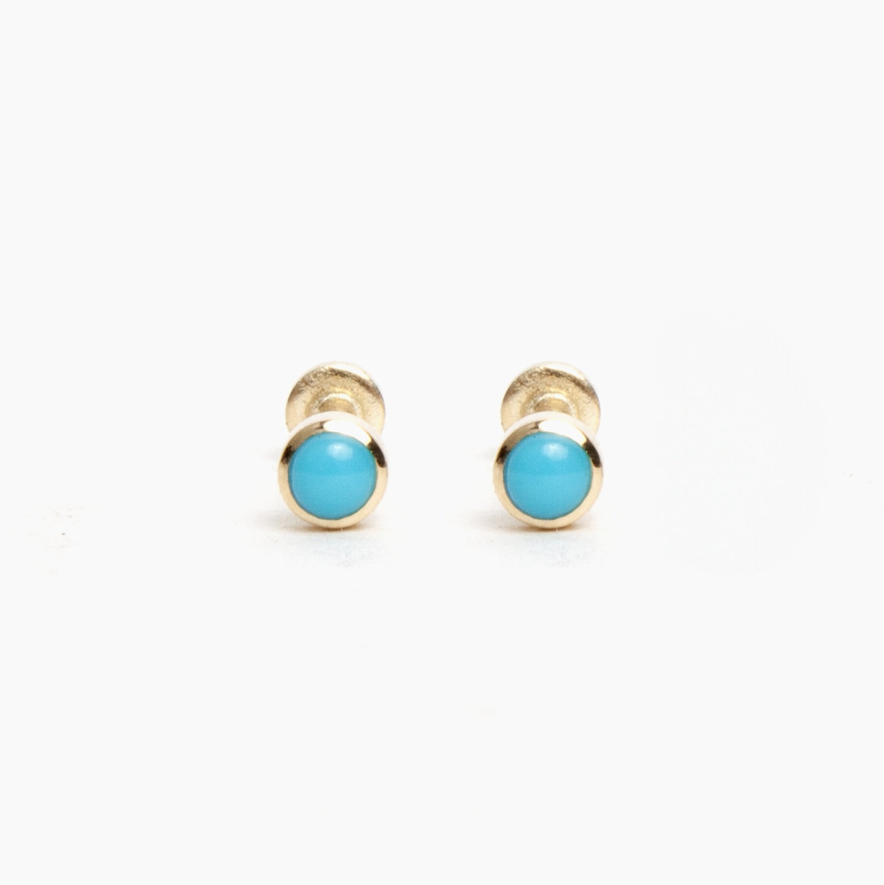 14k Solid Gold Lab-Created Turquoise Ball Stud Earrings - Round Push Back - Anniversary Gift