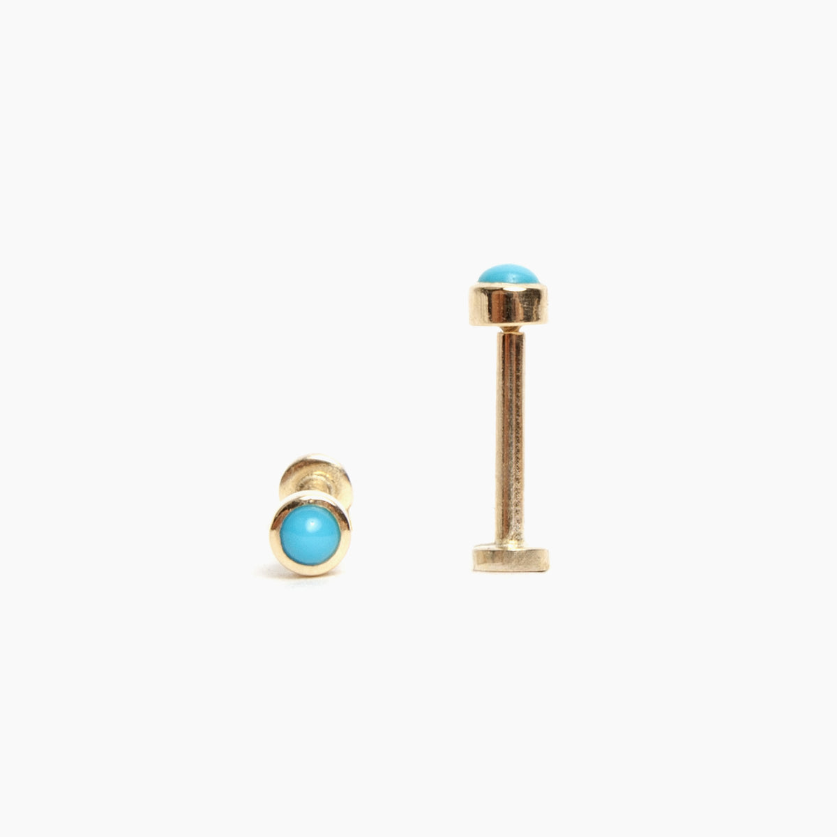 14K Yellow Gold Turquoise Flat Back Stud Earrings