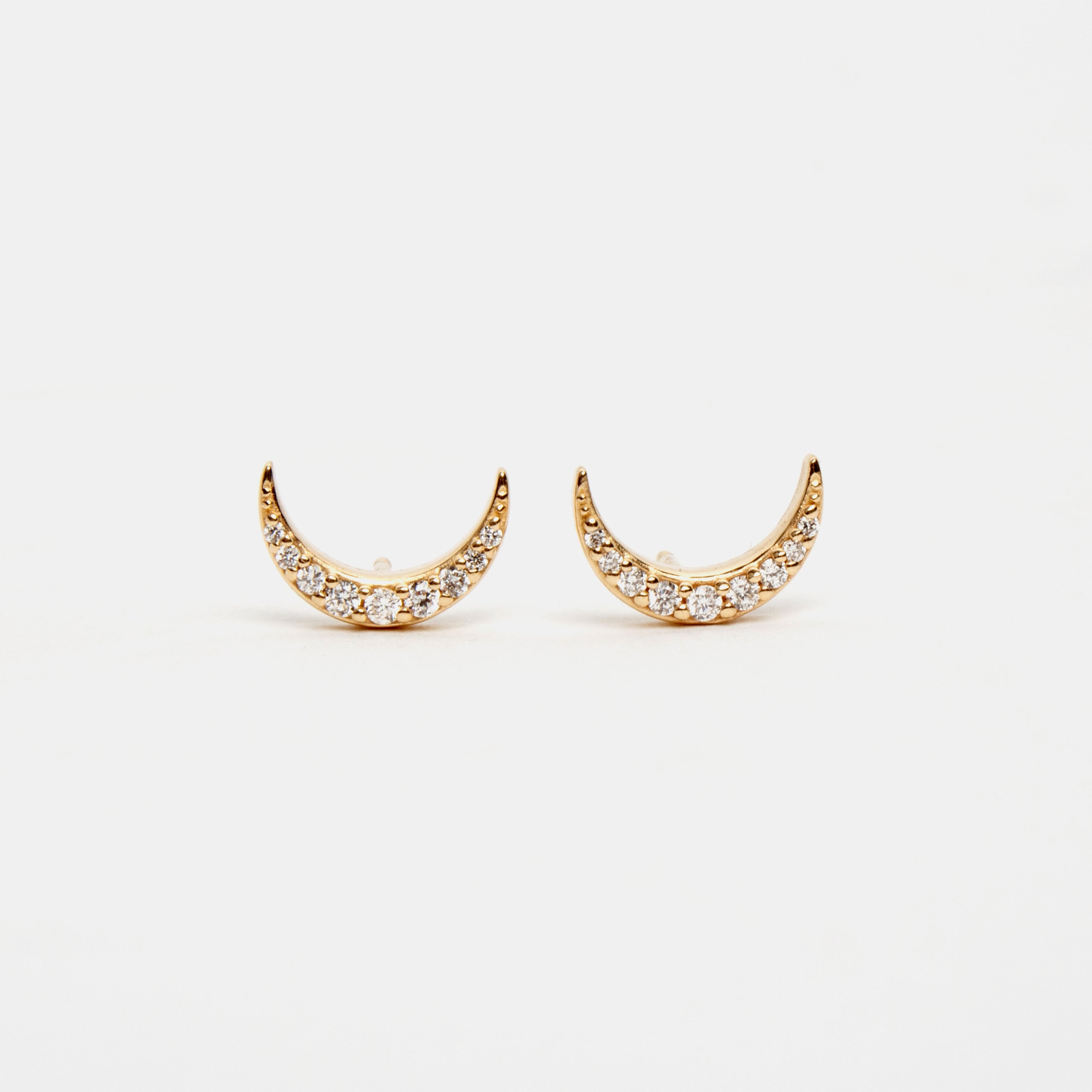 Diamond Crescent Moon Stud Earrings