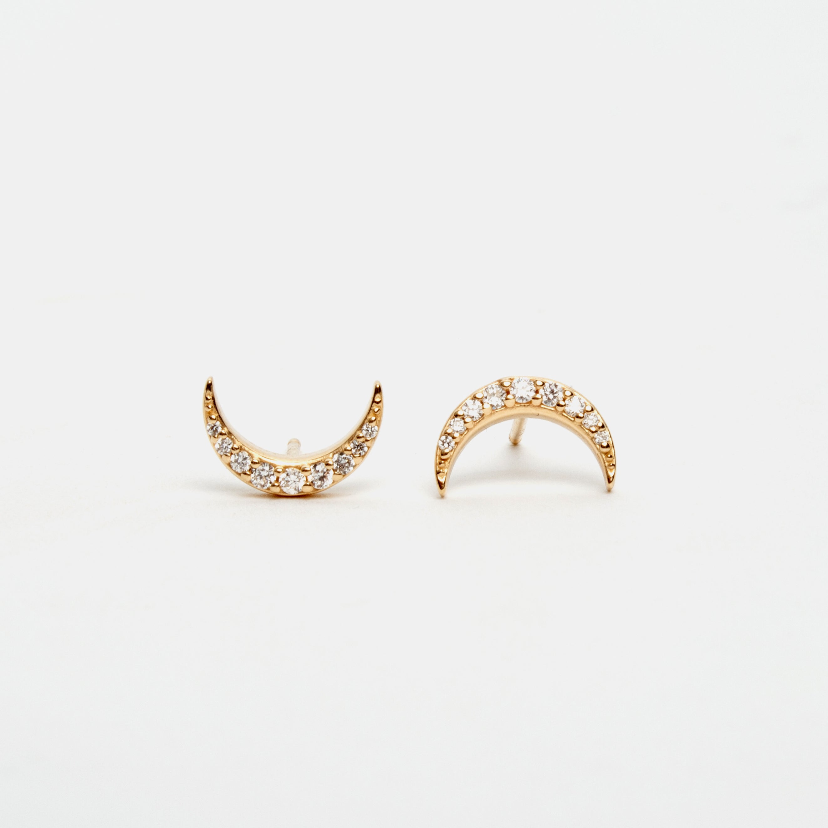 Diamond Crescent Moon Stud Earrings