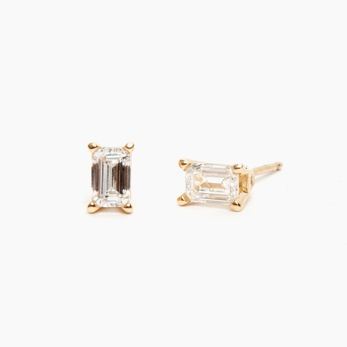 14K Yellow Gold Emerald-Cut Diamond Earrings