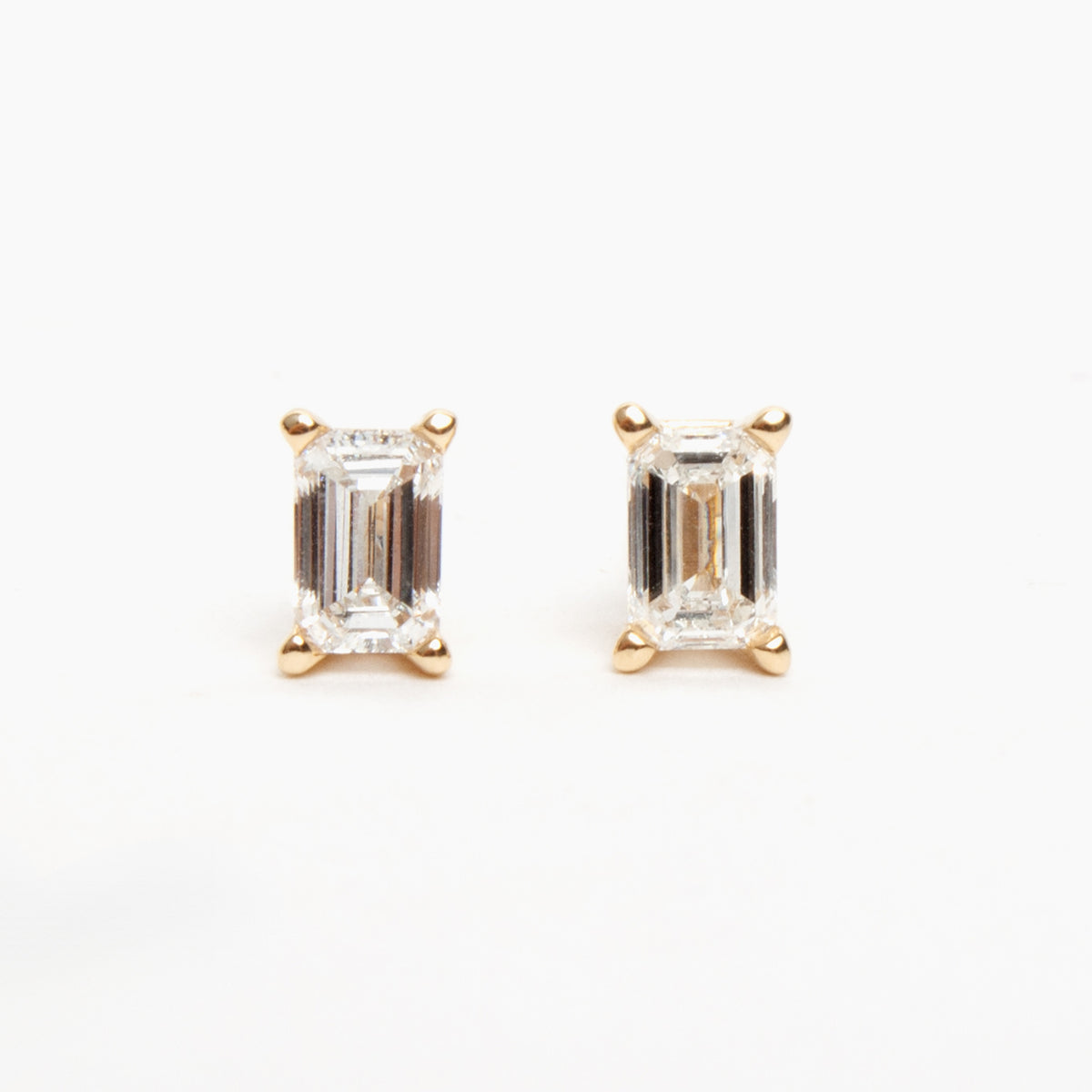 14K Yellow Gold Emerald-Cut Diamond Earrings