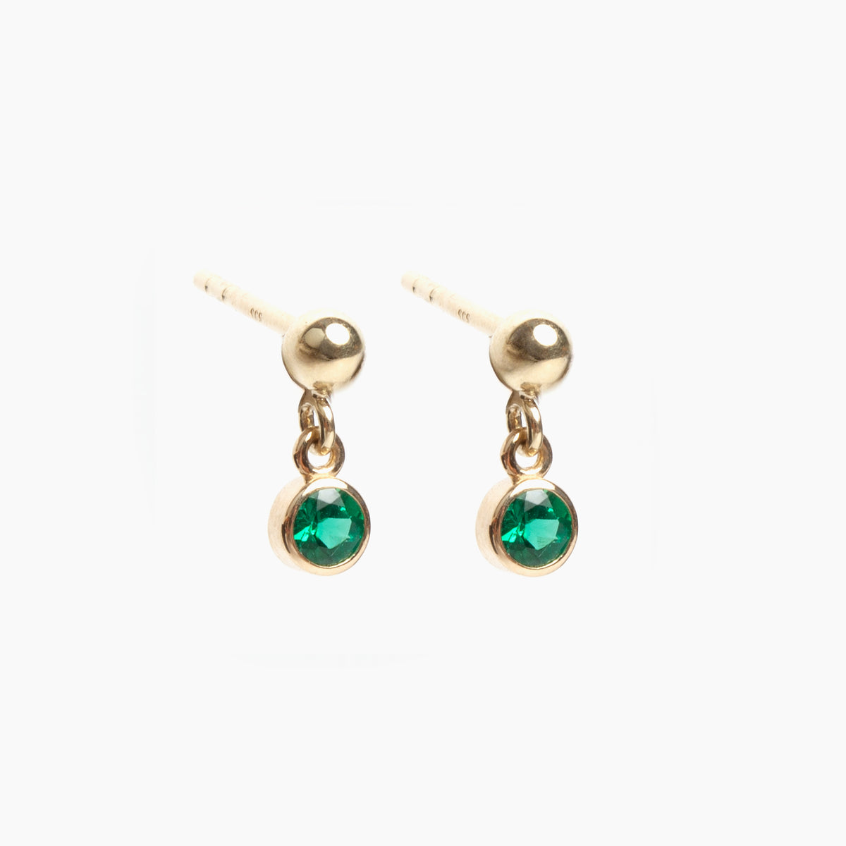 14K Yellow Gold Emerald Dangle Stud Earrings