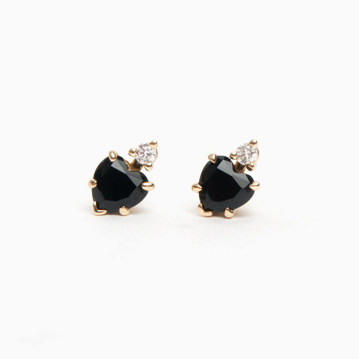14K Yellow Gold Black Onyx & Diamond Stud Earrings