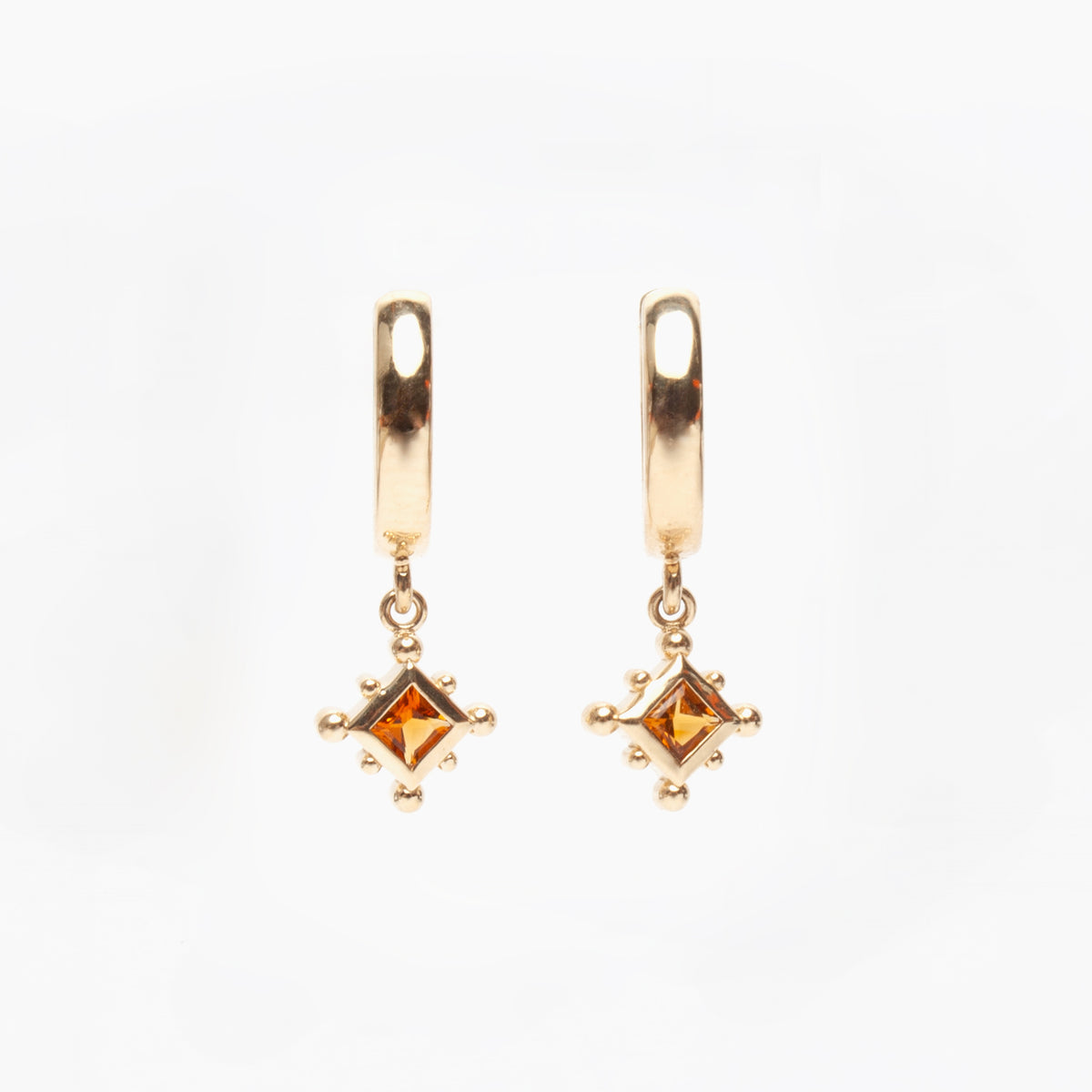 14K Yellow Gold Citrine Hinged Hoop Earrings