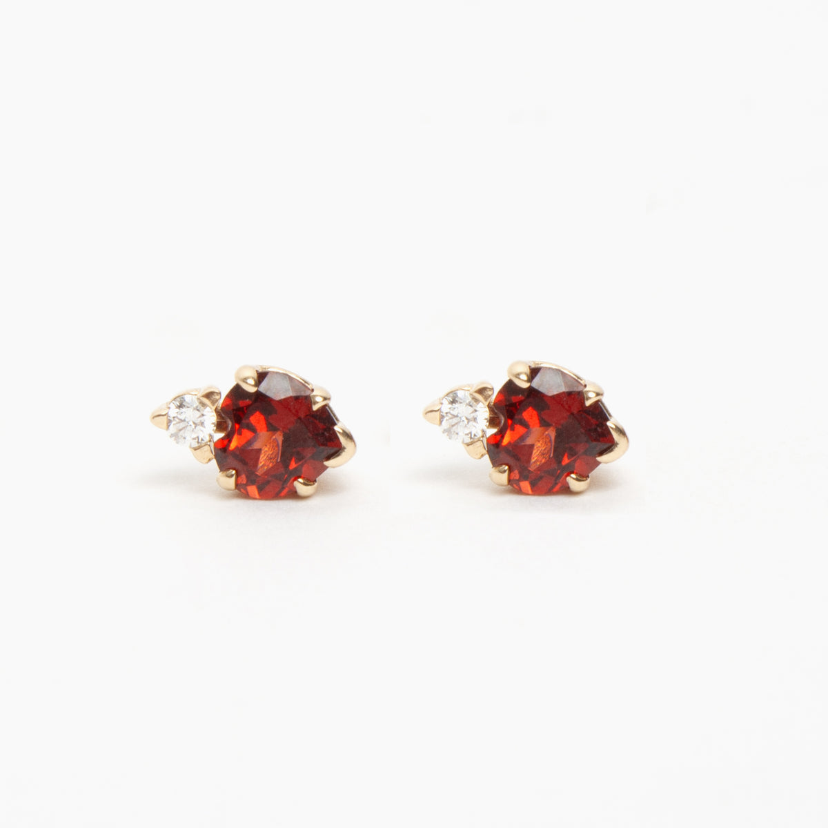 14K Yellow Gold Mozambique Garnet & Diamond Stud Earrings