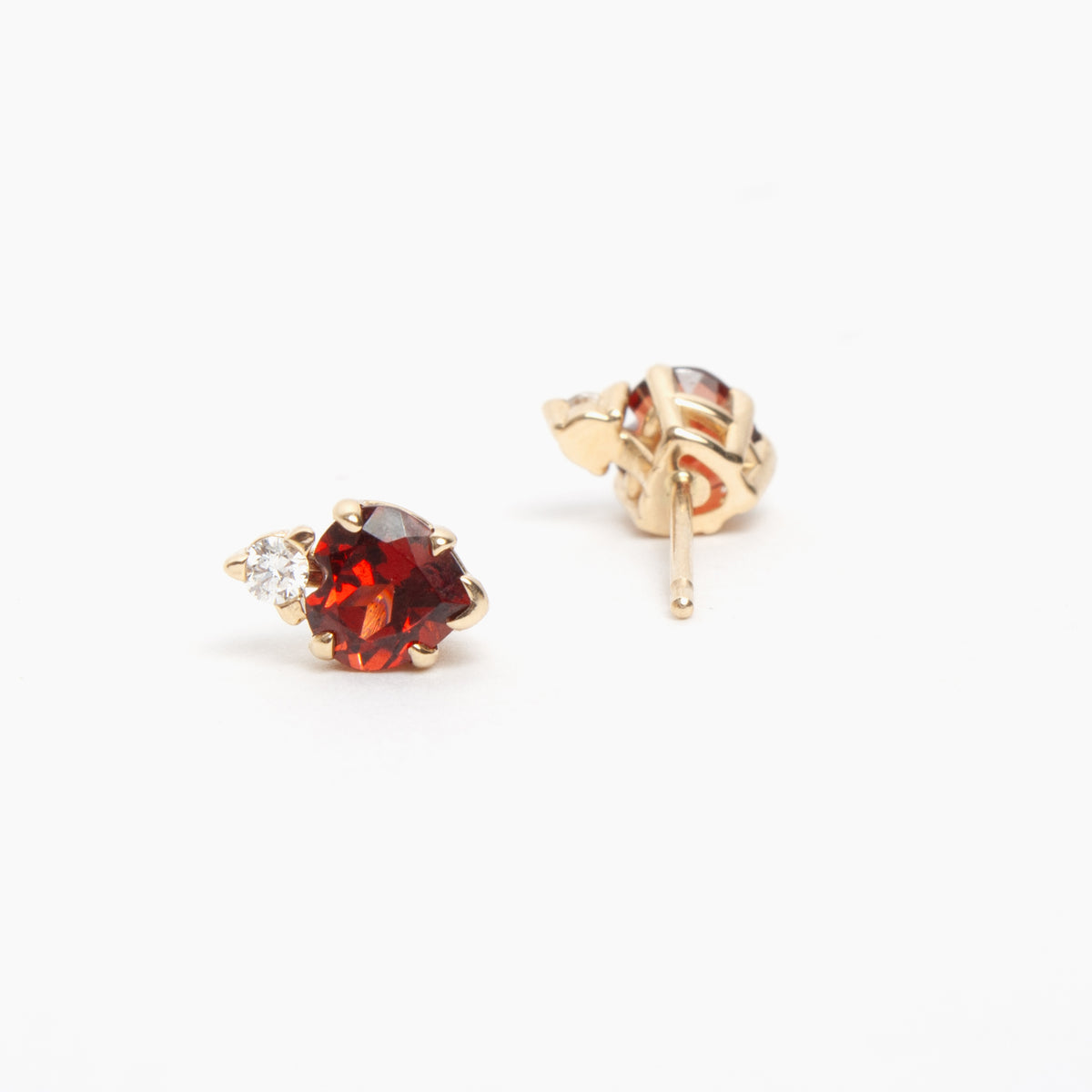 14K Yellow Gold Mozambique Garnet & Diamond Stud Earrings