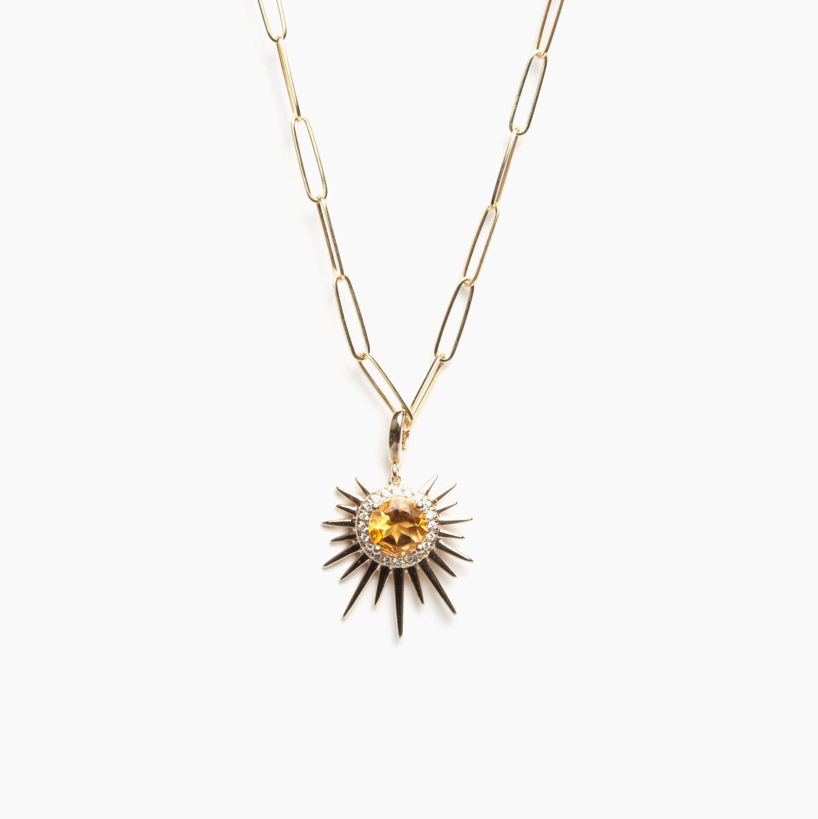Gold Citrine and Diamond Sun Charm