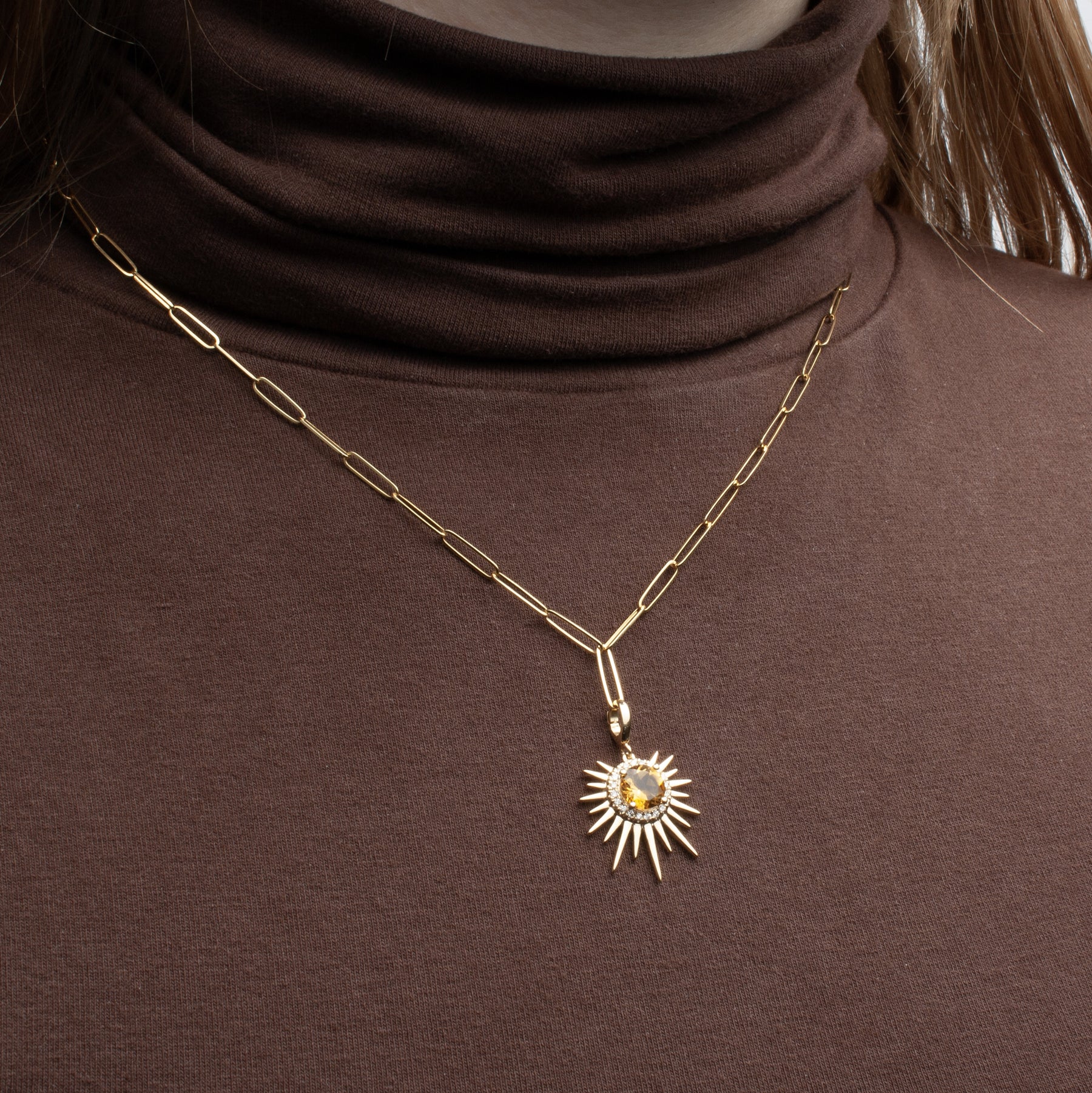 Gold Citrine and Diamond Sun Charm