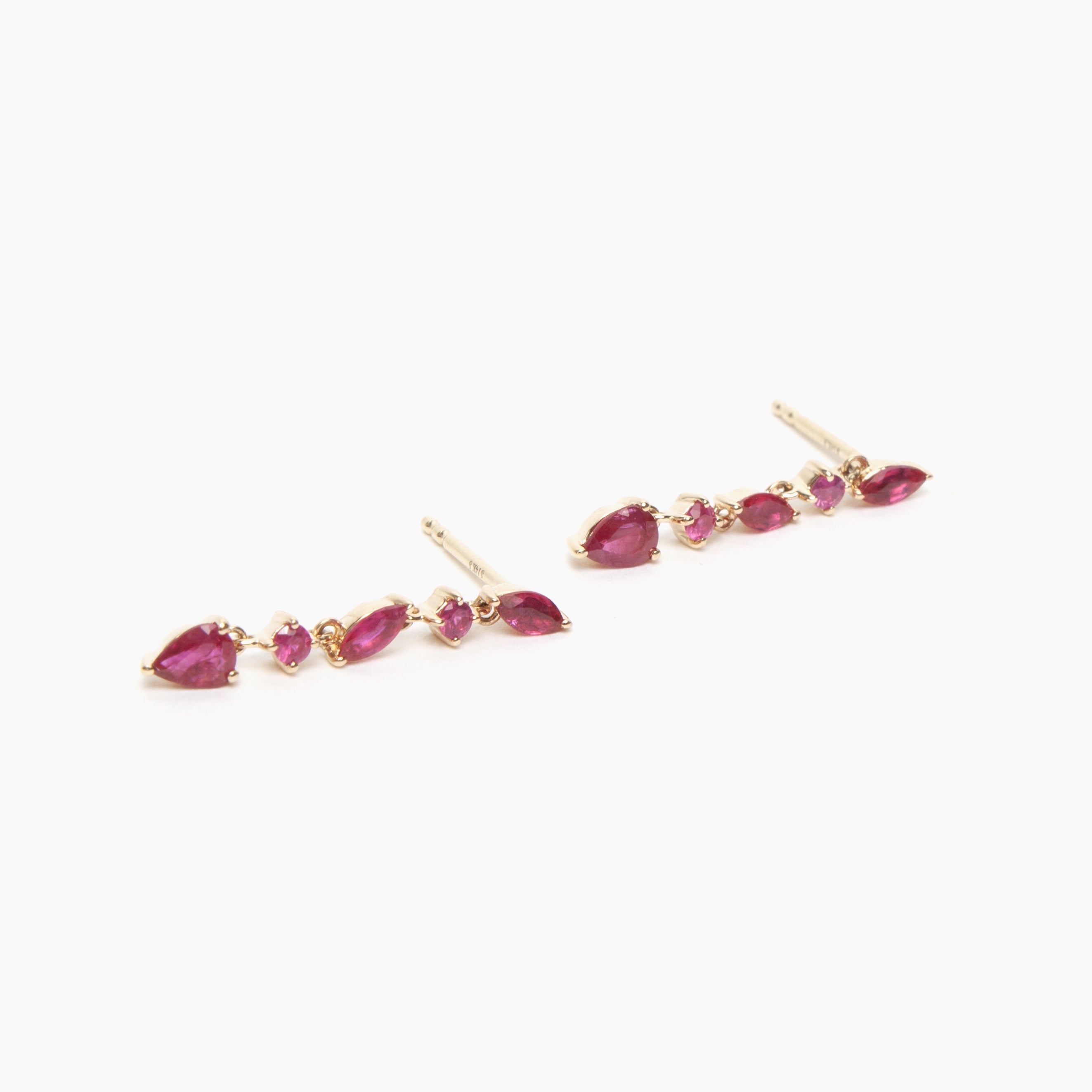 Gold Ruby Cascade Drop Earrings