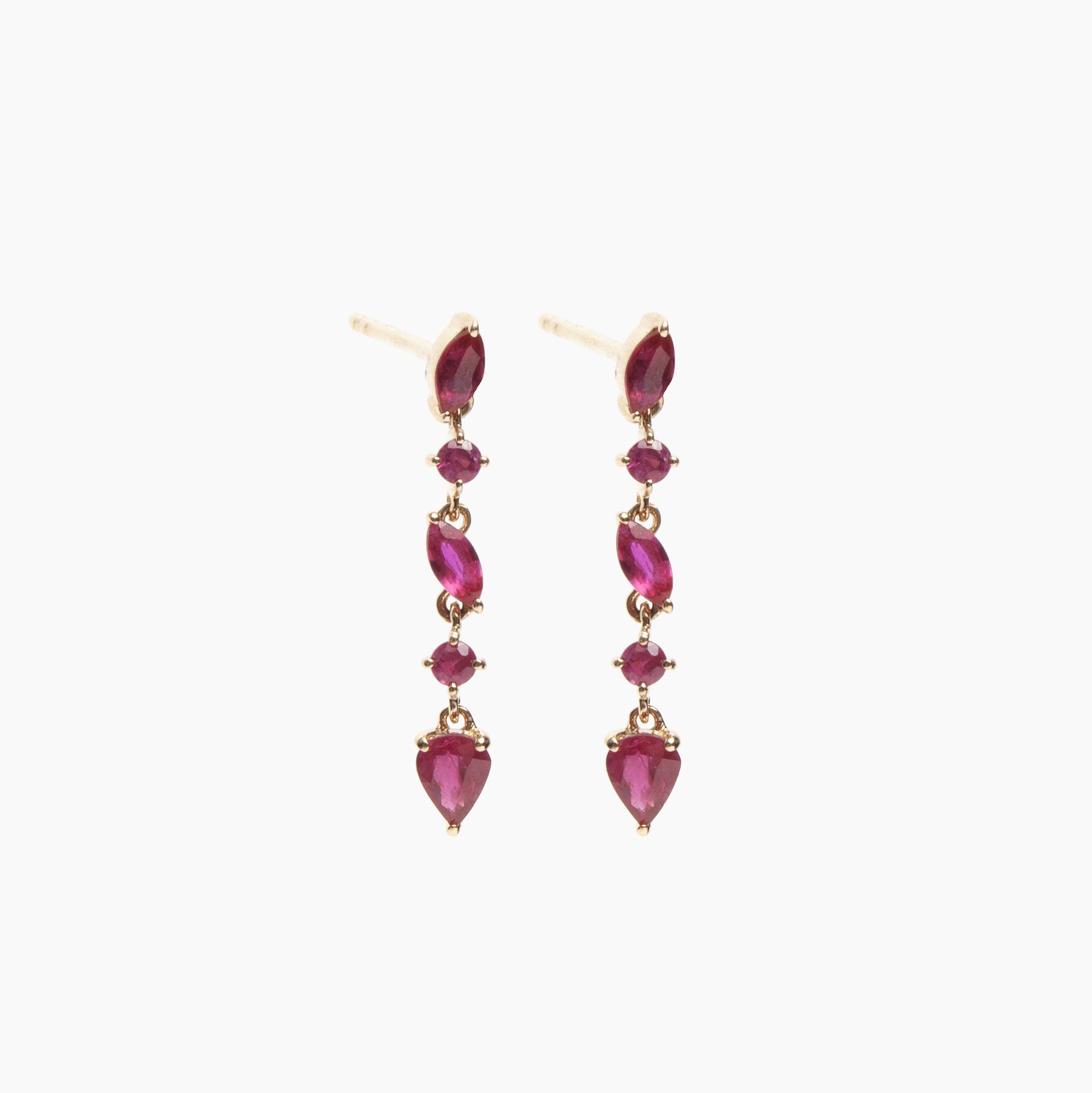 Gold Ruby Cascade Drop Earrings