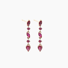 Gold Ruby Cascade Drop Earrings