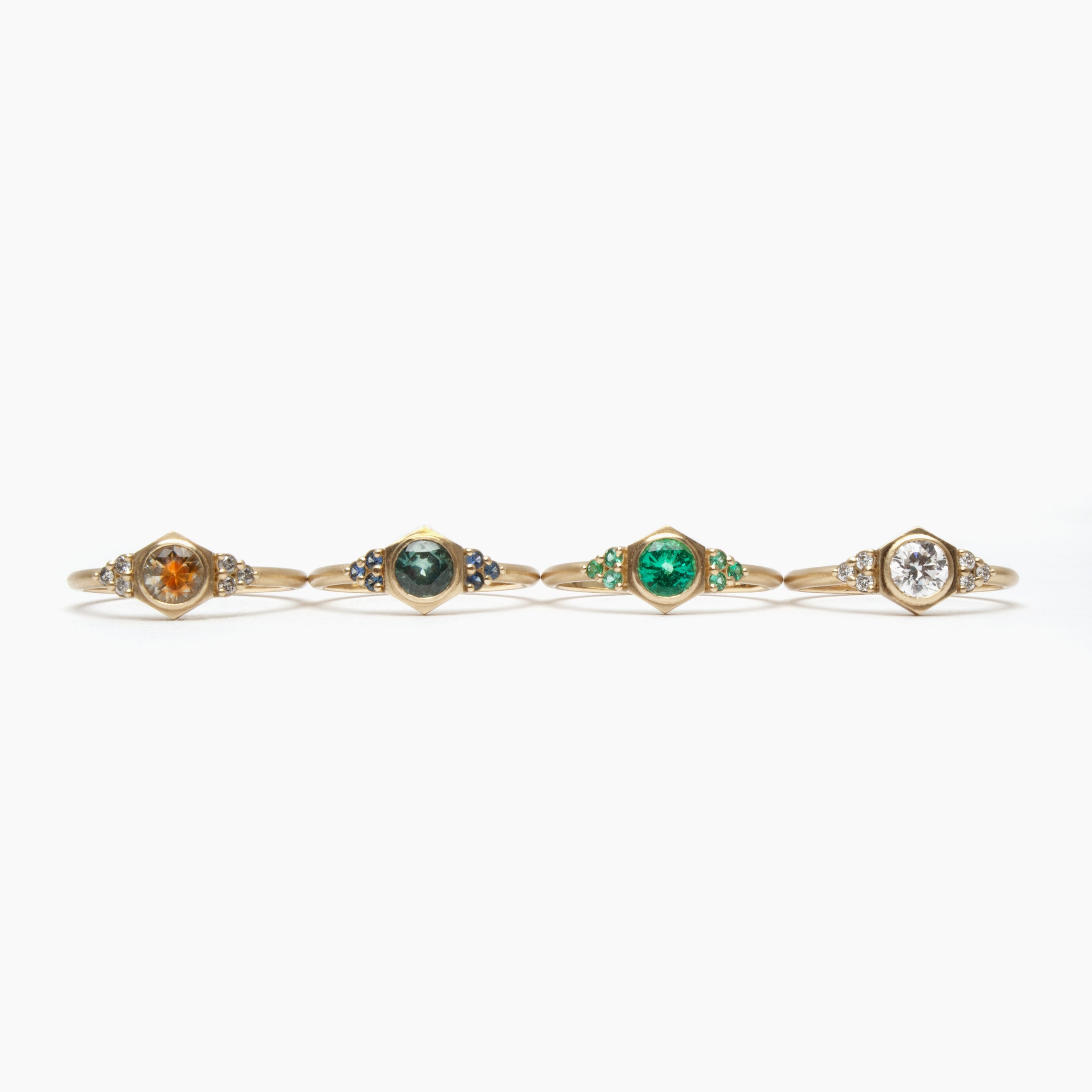 Sol ring - Kaleidoscope Sapphire/Salt & Pepper Diamonds