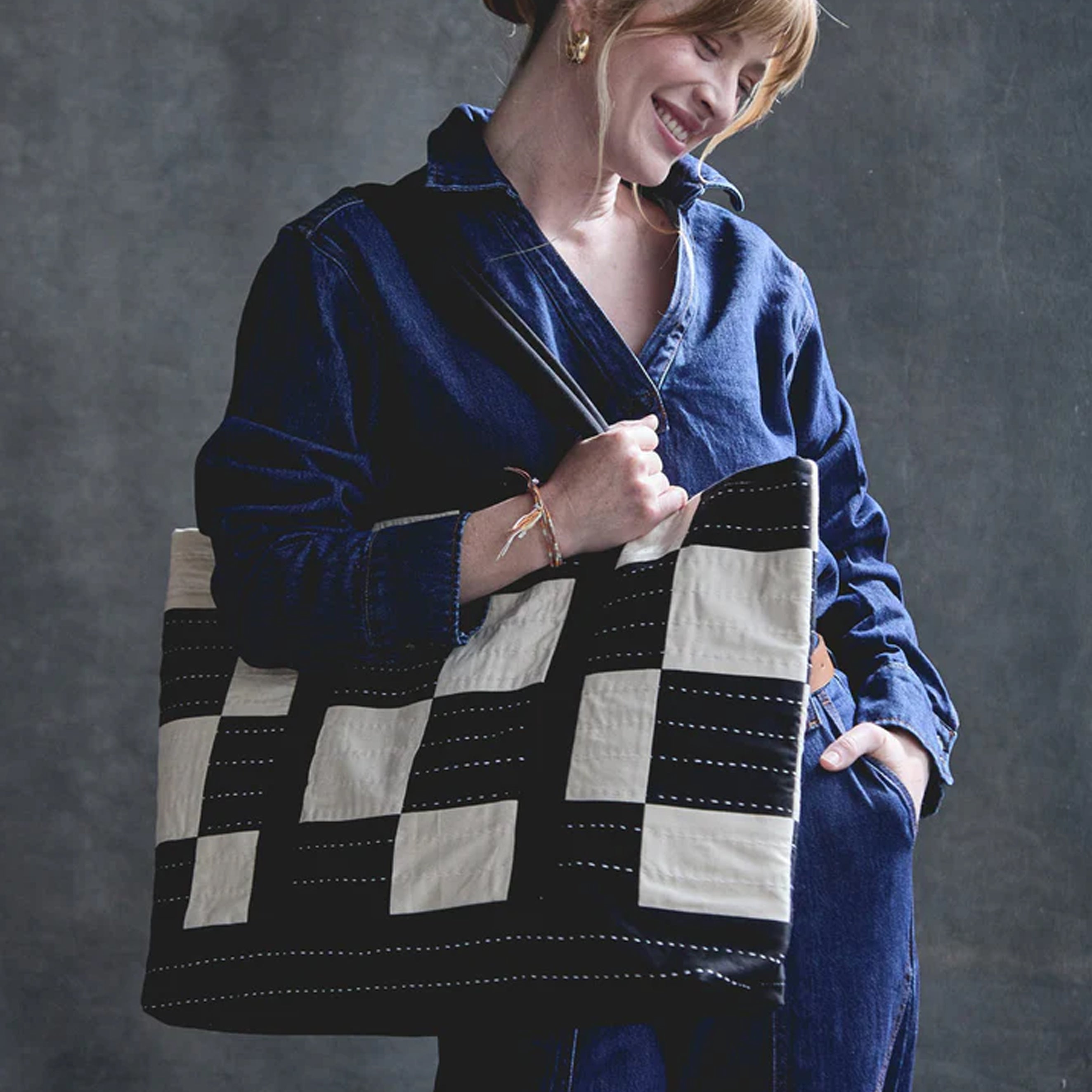 Checkered Canvas Tote Bag