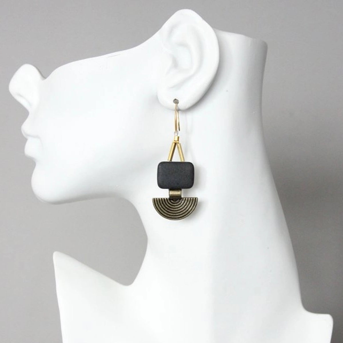 Black Agate Geometric Earrings
