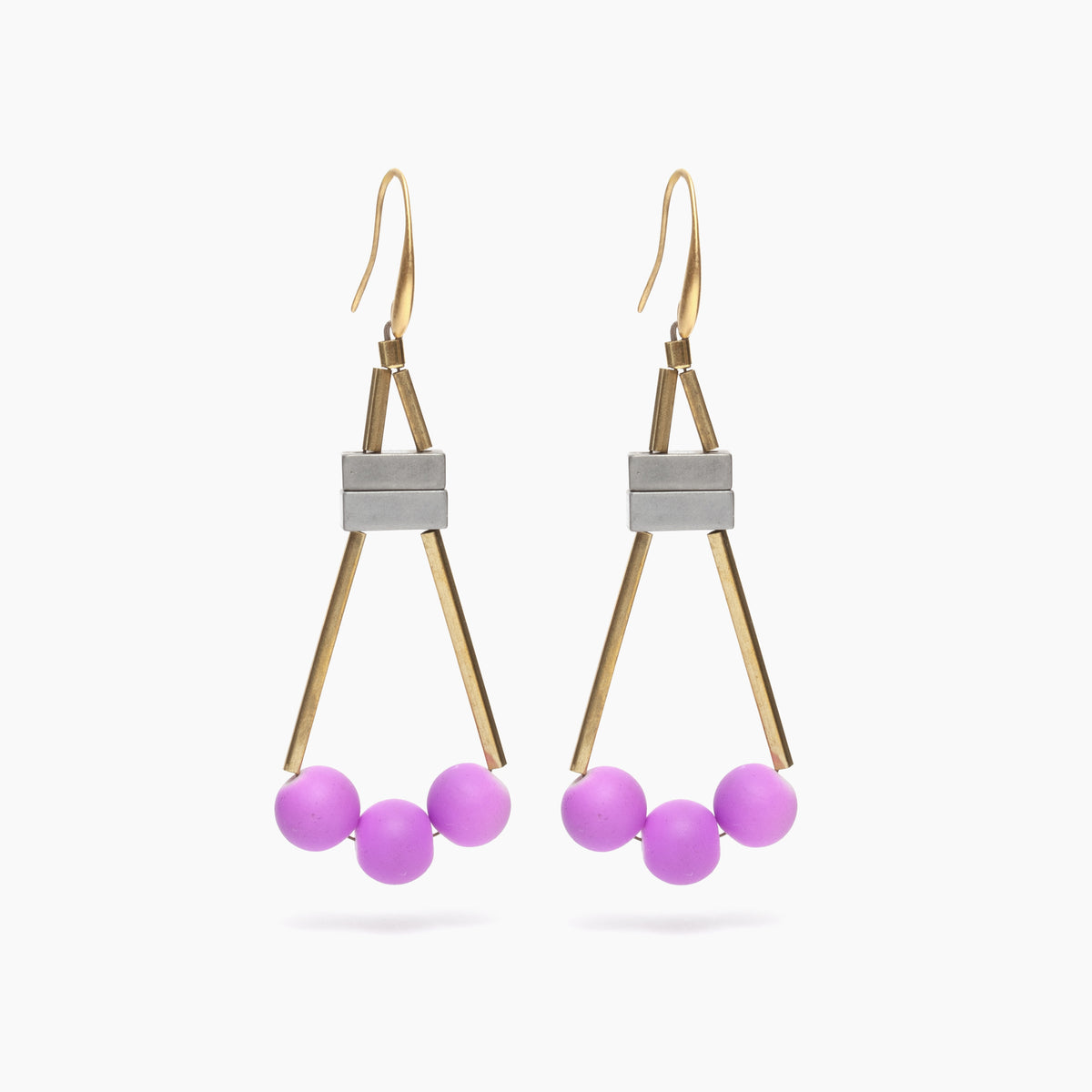 Geometric Pink & Brass Earrings