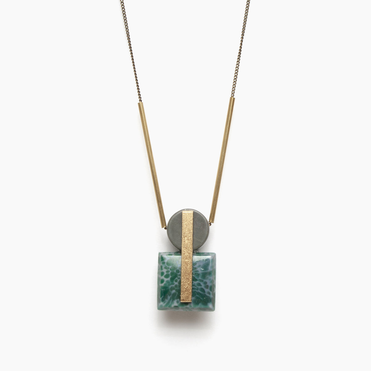 Vintage Glass and Gray Jasper Geometric Pendant Necklace