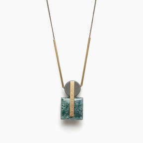 Vintage Glass and Gray Jasper Geometric Pendant Necklace