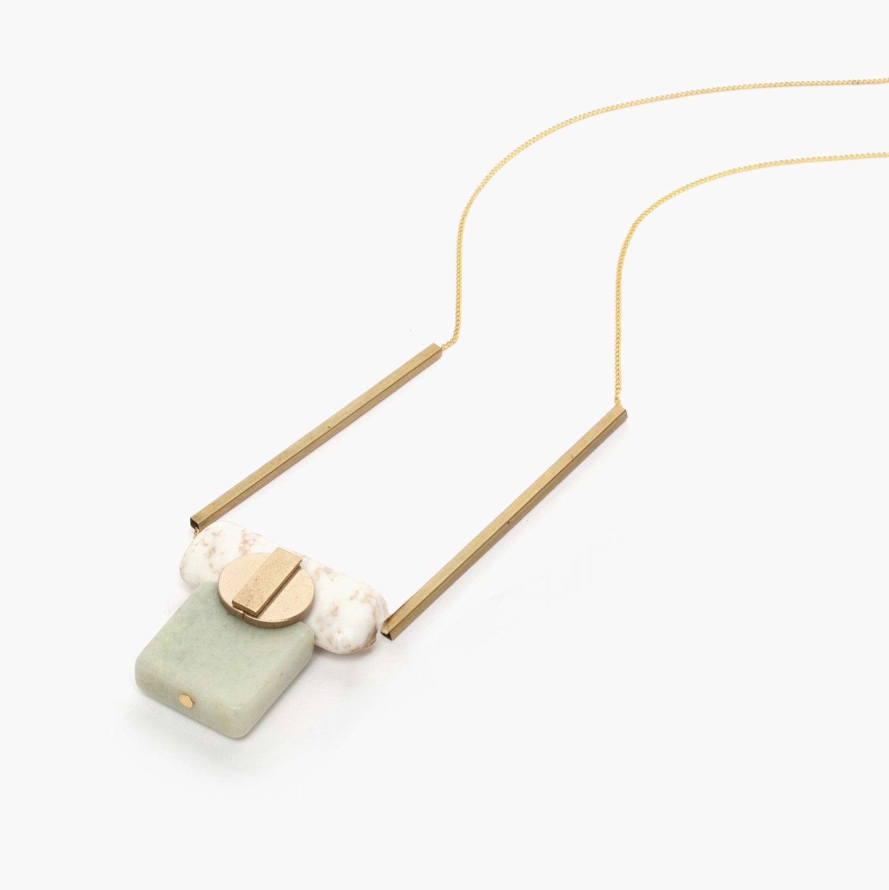 White and Green Stone Geometric Pendant Necklace
