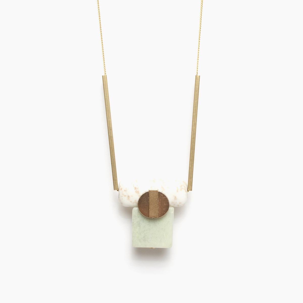 White and Green Stone Geometric Pendant Necklace